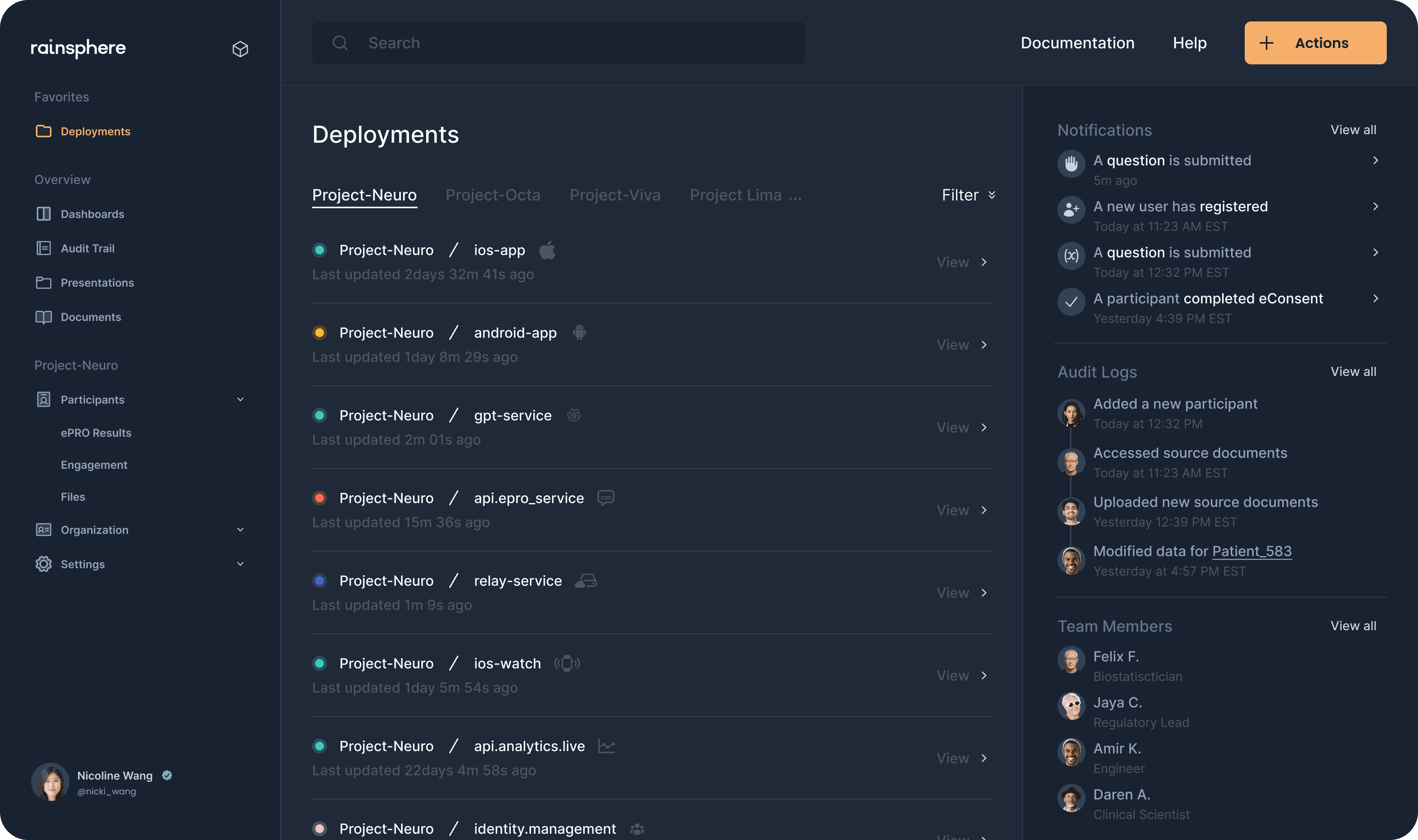 Screenshot of future rainsphere platform